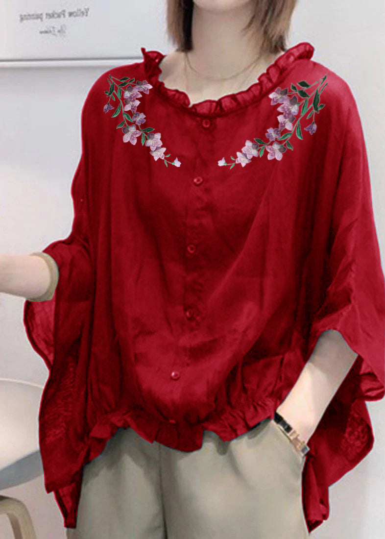 Art Navy Tops Ruffles Trim Half Sleeve Shirts Blouse Plus Size Art Navy Tops Ruffles Trim Half Sleeve Shirts Blouse Plus Size