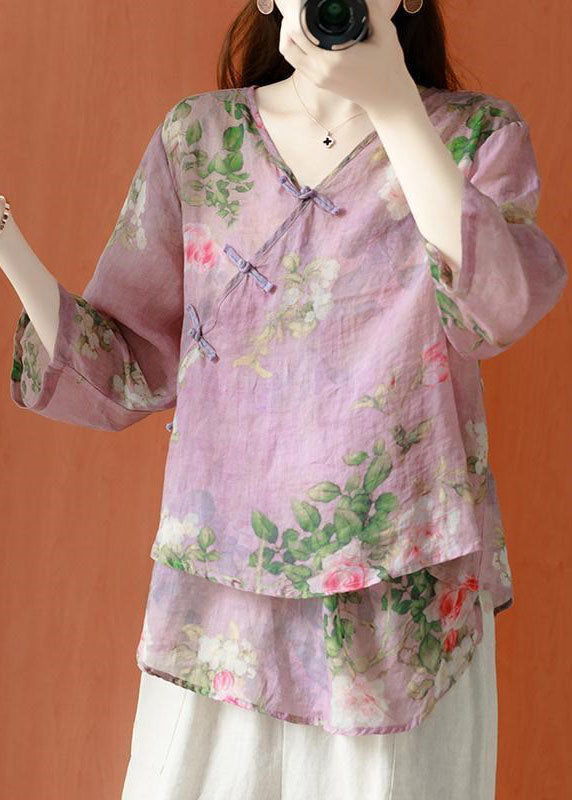 Beautiful Purple Asymmetrical Print cotton blend Blouses Half Sleeve Beautiful Purple Asymmetrical Print cotton blend Blouses Half Sleeve