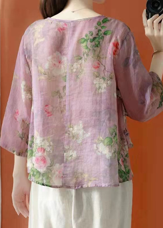 Beautiful Purple Asymmetrical Print cotton blend Blouses Half Sleeve Beautiful Purple Asymmetrical Print cotton blend Blouses Half Sleeve