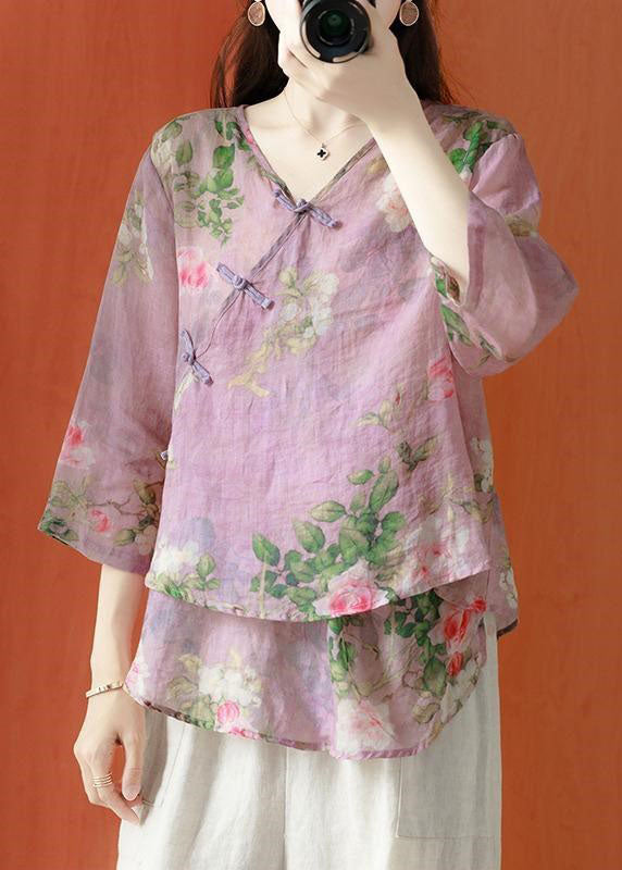 Beautiful Purple Asymmetrical Print cotton blend Blouses Half Sleeve Beautiful Purple Asymmetrical Print cotton blend Blouses Half Sleeve