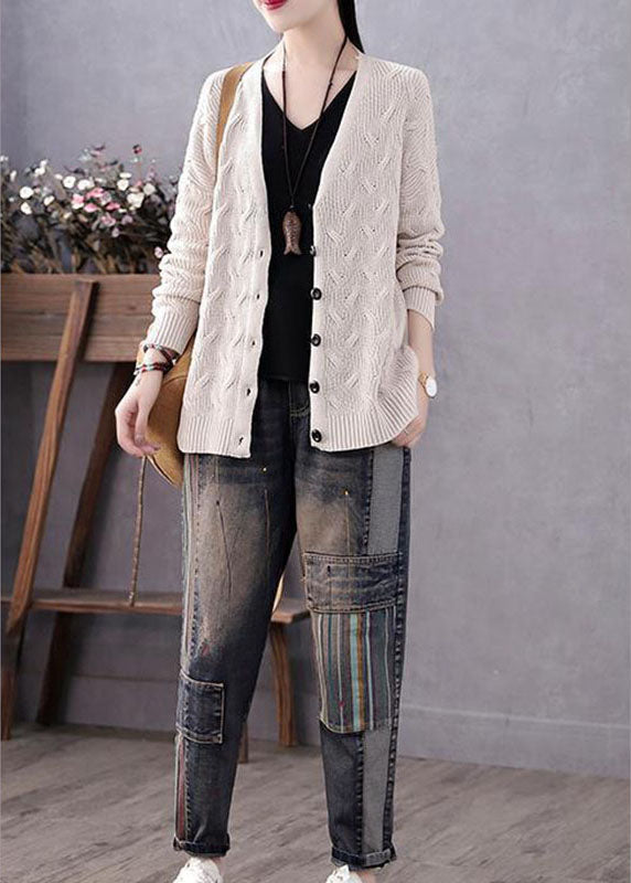 Art Blue V Neck Button Casual Fall Knit Sweater Coat Art Blue V Neck Button Casual Fall Knit Sweater Coat