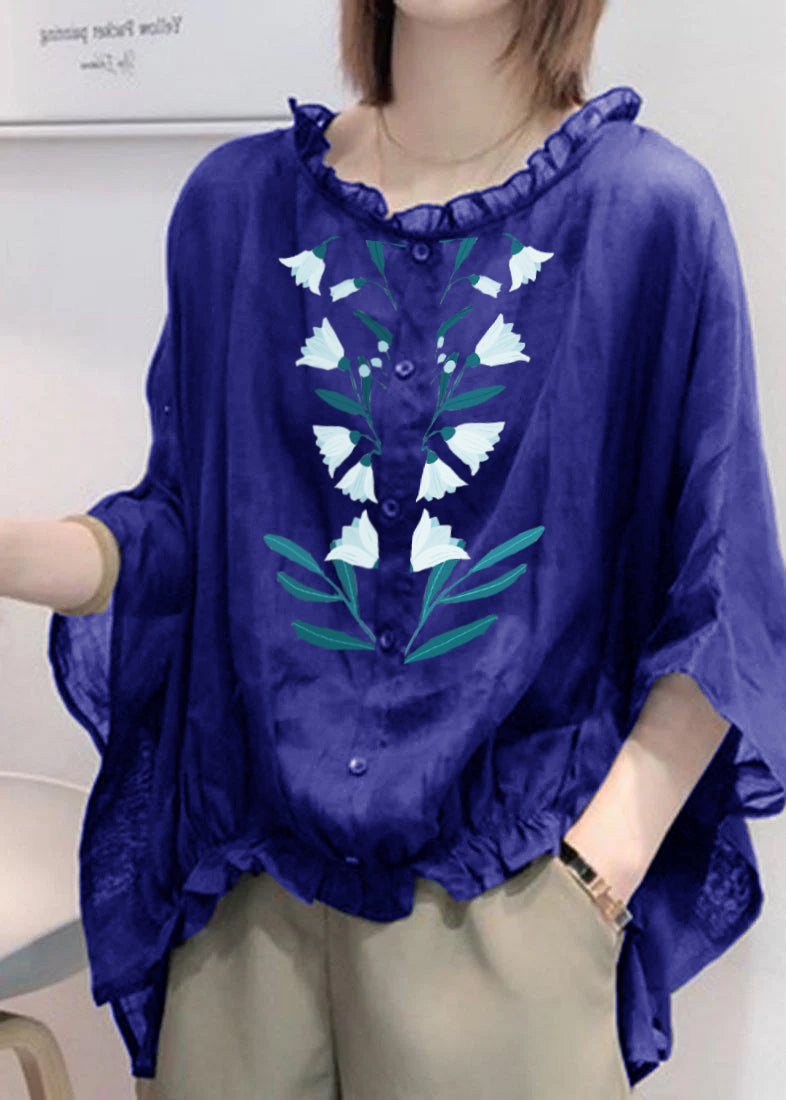Art Navy Tops Ruffles Trim Half Sleeve Shirts Blouse Plus Size Art Navy Tops Ruffles Trim Half Sleeve Shirts Blouse Plus Size