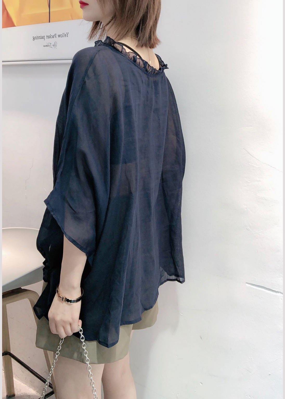 Art Navy Tops Ruffles Trim Half Sleeve Shirts Blouse Plus Size Art Navy Tops Ruffles Trim Half Sleeve Shirts Blouse Plus Size