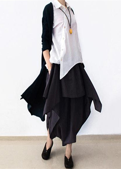 2025 early fall navy linen crop pants wide leg cotton pants asymmetric design 2025 early fall navy linen crop pants wide leg cotton pants asymmetric design
