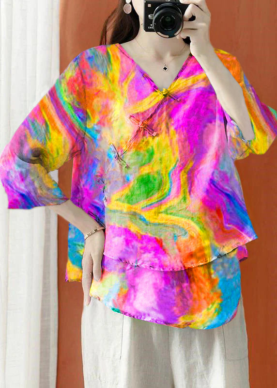 Beautiful Purple Asymmetrical Print cotton blend Blouses Half Sleeve Beautiful Purple Asymmetrical Print cotton blend Blouses Half Sleeve