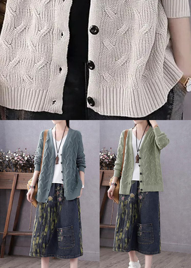 Art Blue V Neck Button Casual Fall Knit Sweater Coat Art Blue V Neck Button Casual Fall Knit Sweater Coat
