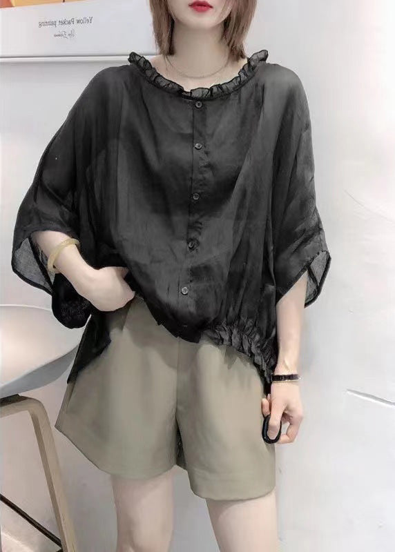 Art Navy Tops Ruffles Trim Half Sleeve Shirts Blouse Plus Size Art Navy Tops Ruffles Trim Half Sleeve Shirts Blouse Plus Size