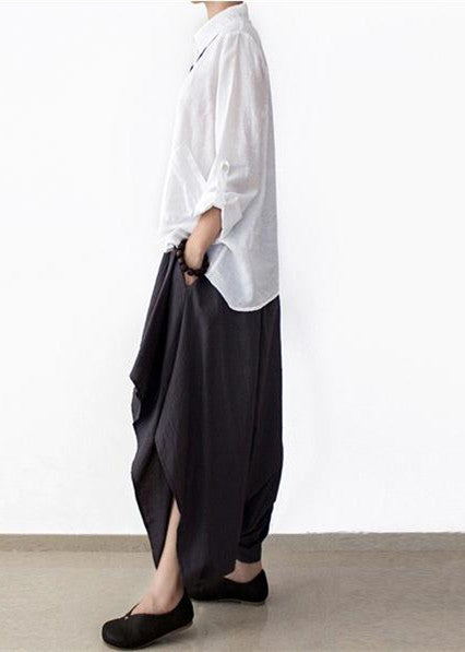 2025 early fall navy linen crop pants wide leg cotton pants asymmetric design 2025 early fall navy linen crop pants wide leg cotton pants asymmetric design