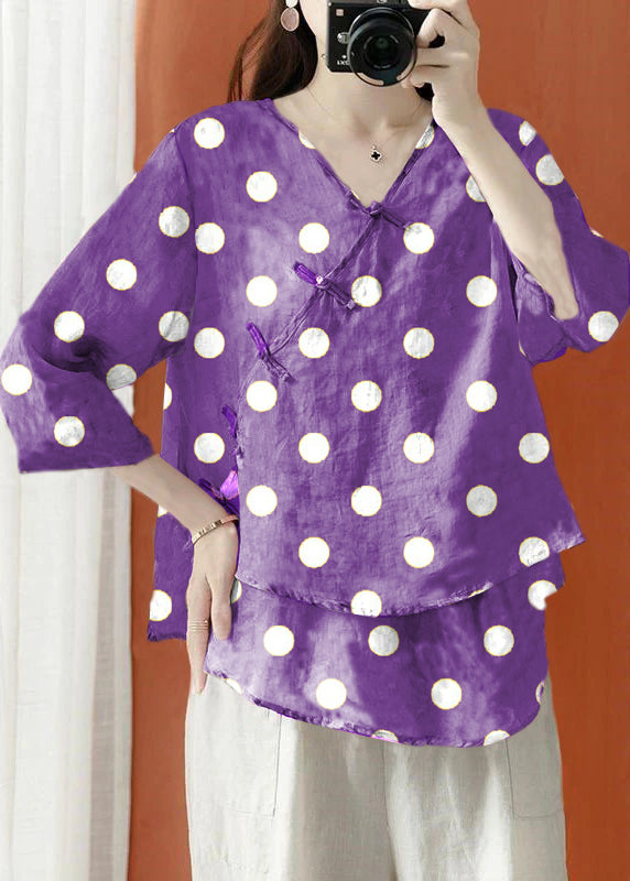 Beautiful Purple Asymmetrical Print cotton blend Blouses Half Sleeve Beautiful Purple Asymmetrical Print cotton blend Blouses Half Sleeve
