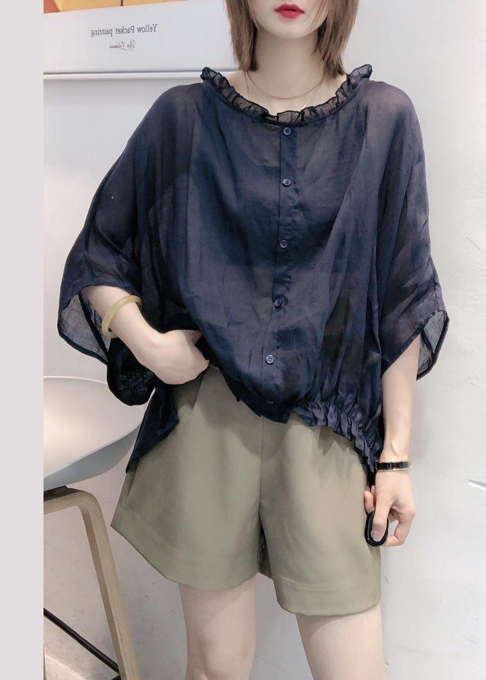 Art Navy Tops Ruffles Trim Half Sleeve Shirts Blouse Plus Size Art Navy Tops Ruffles Trim Half Sleeve Shirts Blouse Plus Size