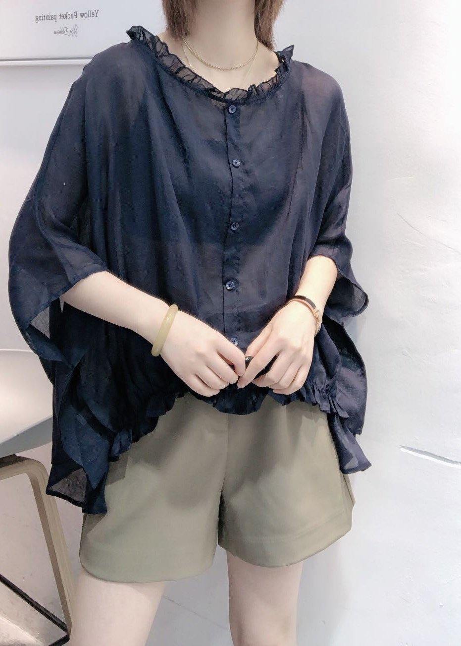 Art Navy Tops Ruffles Trim Half Sleeve Shirts Blouse Plus Size Art Navy Tops Ruffles Trim Half Sleeve Shirts Blouse Plus Size