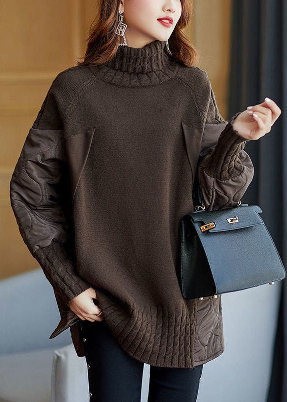 Simple Chocolate Turtleneck Patchwork Loose Fall Knit sweaters Simple Chocolate Turtleneck Patchwork Loose Fall Knit sweaters