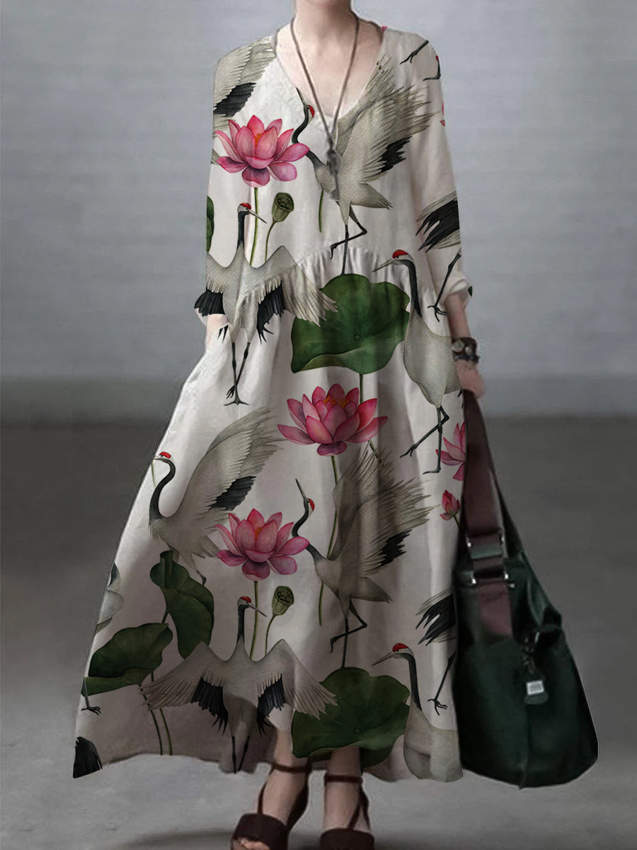 Simple and Loose V-neck Cotton and Linen Dress Simple and Loose V-neck Cotton and Linen Dress