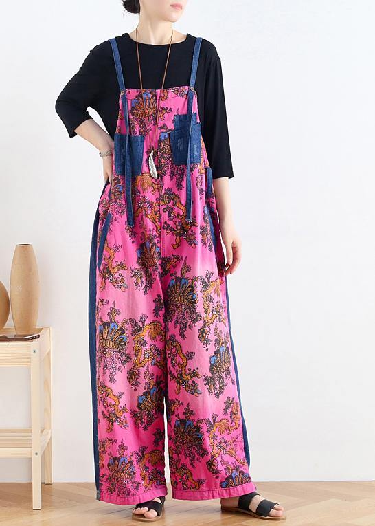 2025 retro national style rose printed loose denim overalls 2025 retro national style rose printed loose denim overalls