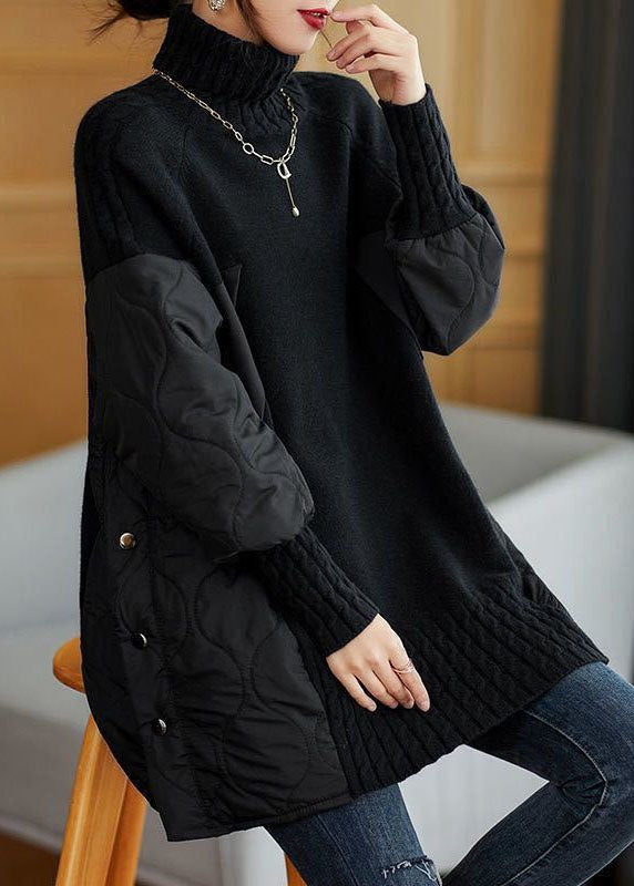 Simple Chocolate Turtleneck Patchwork Loose Fall Knit sweaters Simple Chocolate Turtleneck Patchwork Loose Fall Knit sweaters