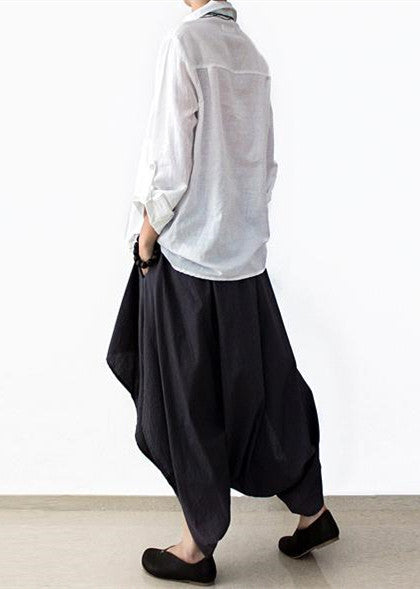 2025 early fall navy linen crop pants wide leg cotton pants asymmetric design 2025 early fall navy linen crop pants wide leg cotton pants asymmetric design